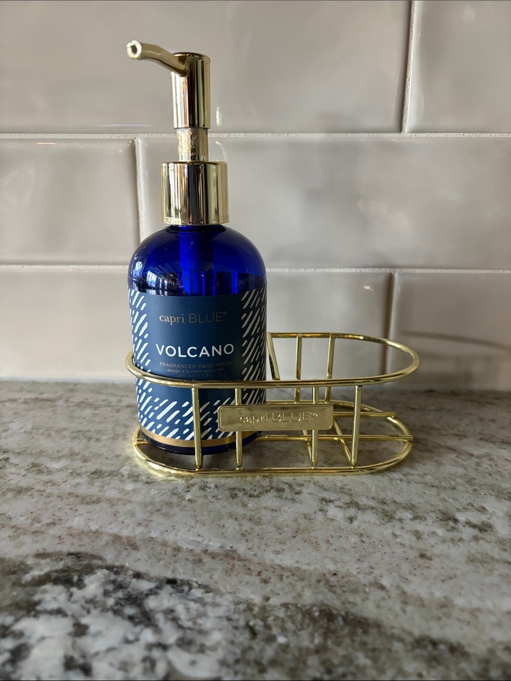 Anthropologie Capri BLUE Volcano Blue Glass Soap Dispenser with Vanity Holder